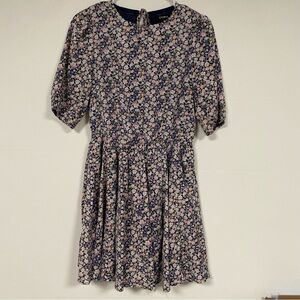 Storia Floral Puff Sleeve Dress – Cottagecore Style, Pink Purple Print, Short S